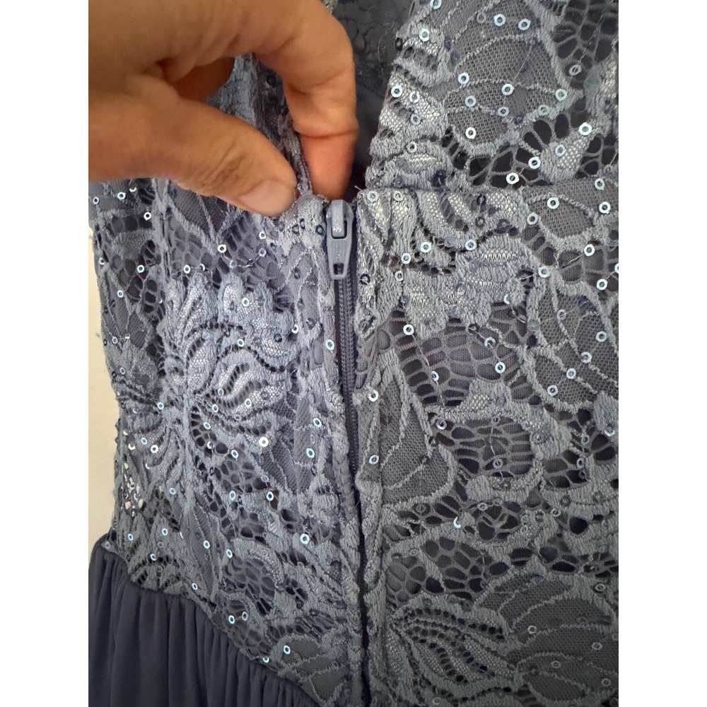 Periwinkle Blue Lace Sequin Halter Maxi Dress Jeweled Waist Formal Gown‎ - Picture 9 of 10